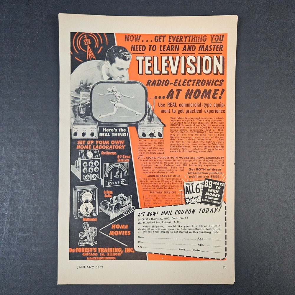 1952 DeForest's Training Learn Television & Radio-Electronics Vintage‎ Print Ad